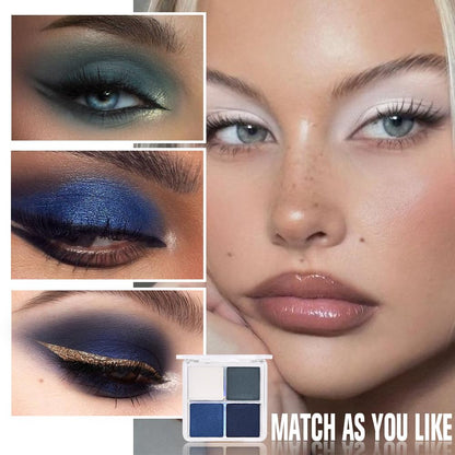 Kaely Powder Eyeshadow Quad, Blue Green Glitter Shimmer Eyeshadow Palette Makeup, Neutral Eye Shadow Palette for Older Women Pigmented Waterproof, sombras para ojos, Blendable, Cruelty-free, 08