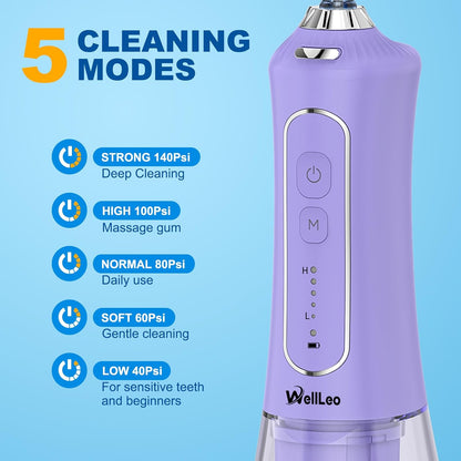 Water Flosser for Teeth, 300ML Cordless Oral Irrigator Rechargeable Dental Flosser Picks with 5 Modes 5 Jet Tips,IPX7 Waterproof Teeth Cleaner for Braces Gum Care, Home Travel Use