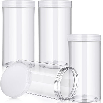 Patelai 4 Pieces Round Wide-mouth Leak Proof Plastic Container Jars with Lids for Travel Storage Makeup Beauty Products Face Creams Oils Salves Ointments DIY Making(32 Ounce,Clear)