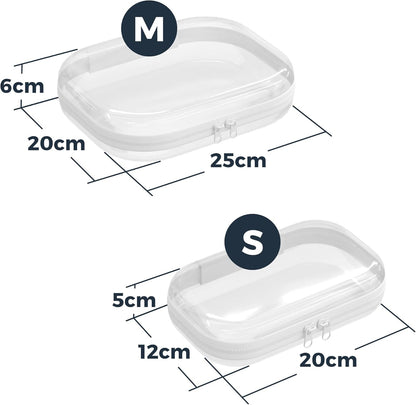 Extra Large 13.7" Durable Clear Hard Shell Zipper Case 6 Pack, 2x Large, 2x Medium, 2x Small, Clear Travel Makeup Case, Hard Plastic Travel Toiletry & Cosmetic Bag, Toy & Make Up Organizer Pouch