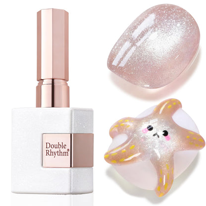 Double Rhythm Cat Eye Gel Polish with Magnet 15ML Holographic Glitter Shimmer Translucent Jelly Color 0.5 OZ Magnetic Gel Polish Salon DIY at Home (Nude-MC1020)
