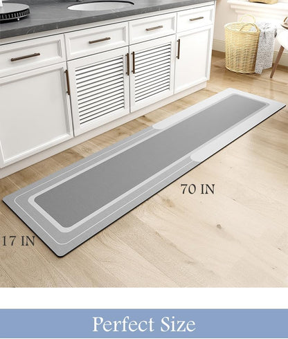 MontVoo Bath Mat - Long Bathroom Runner Non Slip Super Absorbent Stain Resistant Quick Dry Thin Bath Mat 17"x70" Grey