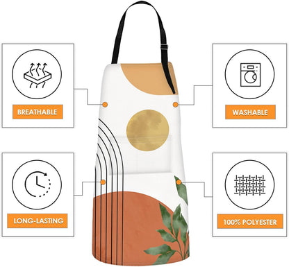 Britimes 2 Pack Aprons, Boho Mid Century Sun Adjustable Bib Aprons with 2 Pockets for Women Men Couple Lovers Chef Home Kitchen Cooking Baking Gardening Orange Green Apron 32x28 Inches