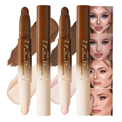 2Pcs Cream Contour Stick Face Body Makeup Dual Ended, Nuetral Nude Beige & Darker Nude Pink no Transfer Waterproof 2 in 1 Cream Concealer Stick Contouring Makeup Set, Face Nose Contour Bronzer Sticks