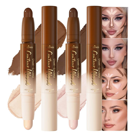 2Pcs Cream Contour Stick Face Body Makeup Dual Ended, Nuetral Nude Beige & Darker Nude Pink no Transfer Waterproof 2 in 1 Cream Concealer Stick Contouring Makeup Set, Face Nose Contour Bronzer Sticks