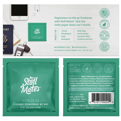 Stall Mates Wipes - Flushable Wipes | Individually Wrapped | Travel Friendly | Unscented with Vitamin-E & Aloe | (30 on-the-go singles)