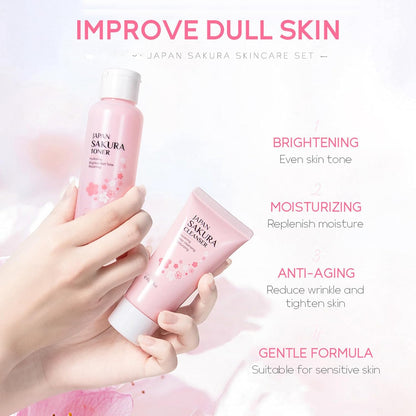 Skin Care Set Sakura Women Beauty Gift Sets Korean Skin Care Kit with Cleanser, Face Serum, Face Cream,Toner,Eye Cream,2Pcs Mud Mask - Skin Care Routine Kit for Women (SetC)