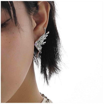 Punk Butterfly Wing Earrings Rhinestone Wing Studs Earrings Silver Half Wing Earrings Cool Mismatch Animal Earrings Jewelry for Women and Girls
