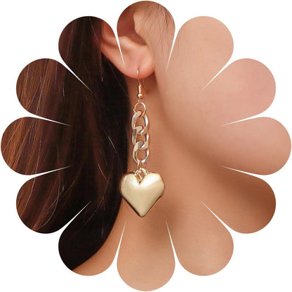 Boho Large Heart Drop Earrings Vintage Gold Love Heart Dangle Earrings Punk Statement Open Big Hoop Heart Earrings Wedding Prom 3D Heart Drop Earrings Jewelry for Women