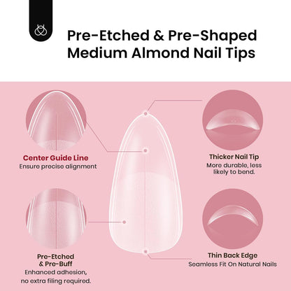 Beetles Medium Almond Nail Tips: 288PCS Medium Almond Matte Clear False Acrylic Press on Nails Tips 12 Sizes Pre-shape Full Cover Nail Tips Nail Extension DIY Valentines Day Gifts for Women