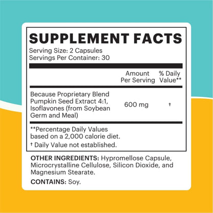 Because Bladder Relief Supplement with Pumpkin Seed Extract - 60 Capsules (1 Bottle) - Helps Reduce Urgency & Frequency, Supports Strong Pelvic Floor Muscles, Vegan & Non-GMO, Made in The USA