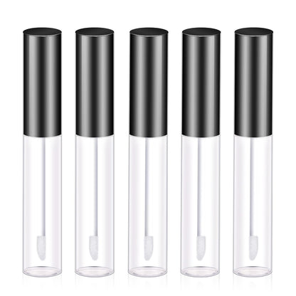 Molain 5PCS Empty Lip Gloss Tubes, 10ml Refillable Cosmetic Containers Bottles Lip Balm Bottles with Wand Concealer for Lipstick Samples, Lip Balms(Black tube cap)