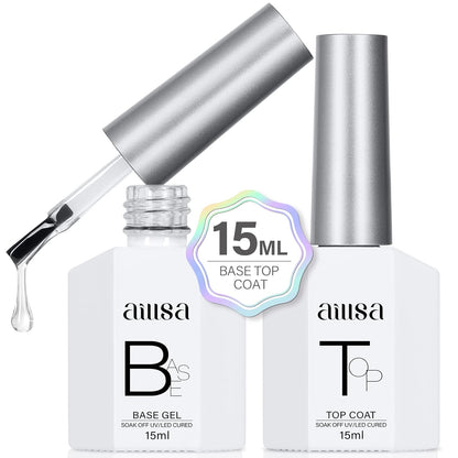 AILLSA Base and Top Coat Gel Nail Polish Top and Base Coat Nail Polish Soak Off Long Lasting Clear Base Gel High Gloss Shine No Wipe Top Coat for DIY Nail Art at Home 0.51 Fl Oz