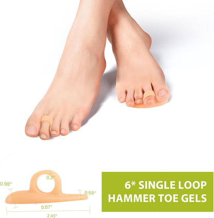 Bukihome Hammertoe Corrector Gel Toe Straighteners - 12 pcs Support Crest for Women & Men - Realign Bent, Crooked, Curled, Claw, Hammer Toes - Beige,Single Loop