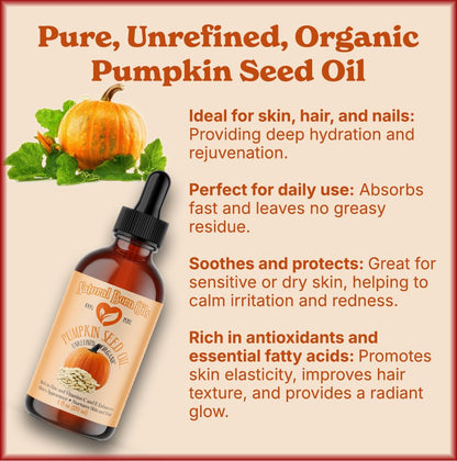 Natural Born Oils Pumpkin Seed Oil, 16oz, Organic, Cold-Pressed, Nutrient-Rich, Excellent for Radiant Skin, Lustrous Hair