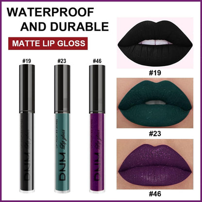 evpct 3Pcs Dark Black Green Purple Matte Liquid Lipstick Lip Stain Sets for Women Long Lasting Waterproof, 24 Hours Goth Lipstick labiales matte mate larga duracion listip 24 hours, 19#
