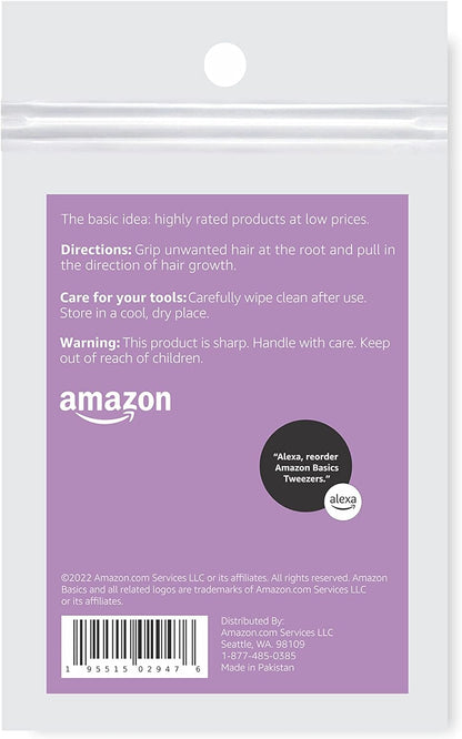 Amazon Basics Mini Eyebrow Tweezers 3-Pack, Black/White/Grey