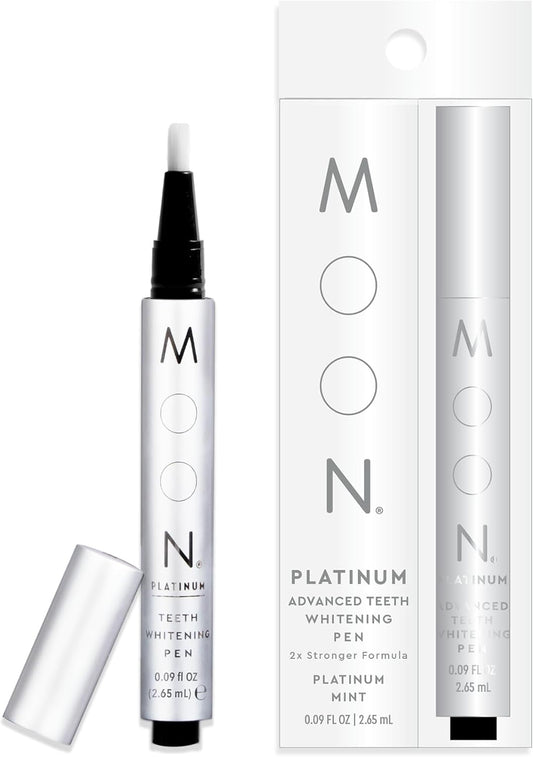 MOON Teeth Whitening Pen - Gentle on Sensitive Teeth, Whitens with Antioxidants & Essential Oils - Vegan Whitening Gel in an Easy Applicator - Platinum Mint