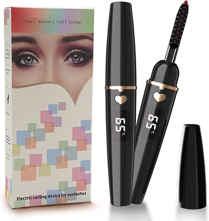 Heated Eyelash Curler, Heated Lash Curler, Portable USB C Rechargeable Eyelash Curler 24H Long Lasting Intelligent Power Off Electric Eyelash Curler with Eyelash Comb for Makeup - Black