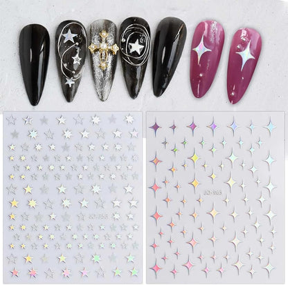 10 Sheets Aurora Nail Art Stickers 3D Pegatinas Uñas Holographic Laser Heart Star Moon Flame Nail Decals Self Adhesive Nail Stickers Nail Supplies DIY Nail Design Nail Art Decoration