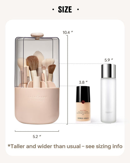 EACHY Makeup Brush Holder 360° Rotating with Dustproof Lid, Waterproof Material, 7 Compartments for Organized Storage, Stylish and Durable Design for Vanity (Pink)