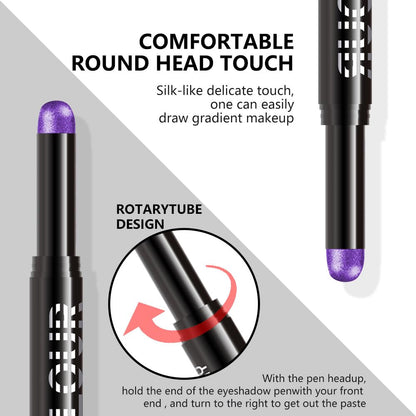 Purple Shimmer Cream Eye Shadow Stick Makeup for Women, Purple Shimmer Matte Eye Shadow Brightener Stick for Eyes, Long-lasting Waterproof Eyeshadow Pencil Applicator Blendable for Eye Highlight 23