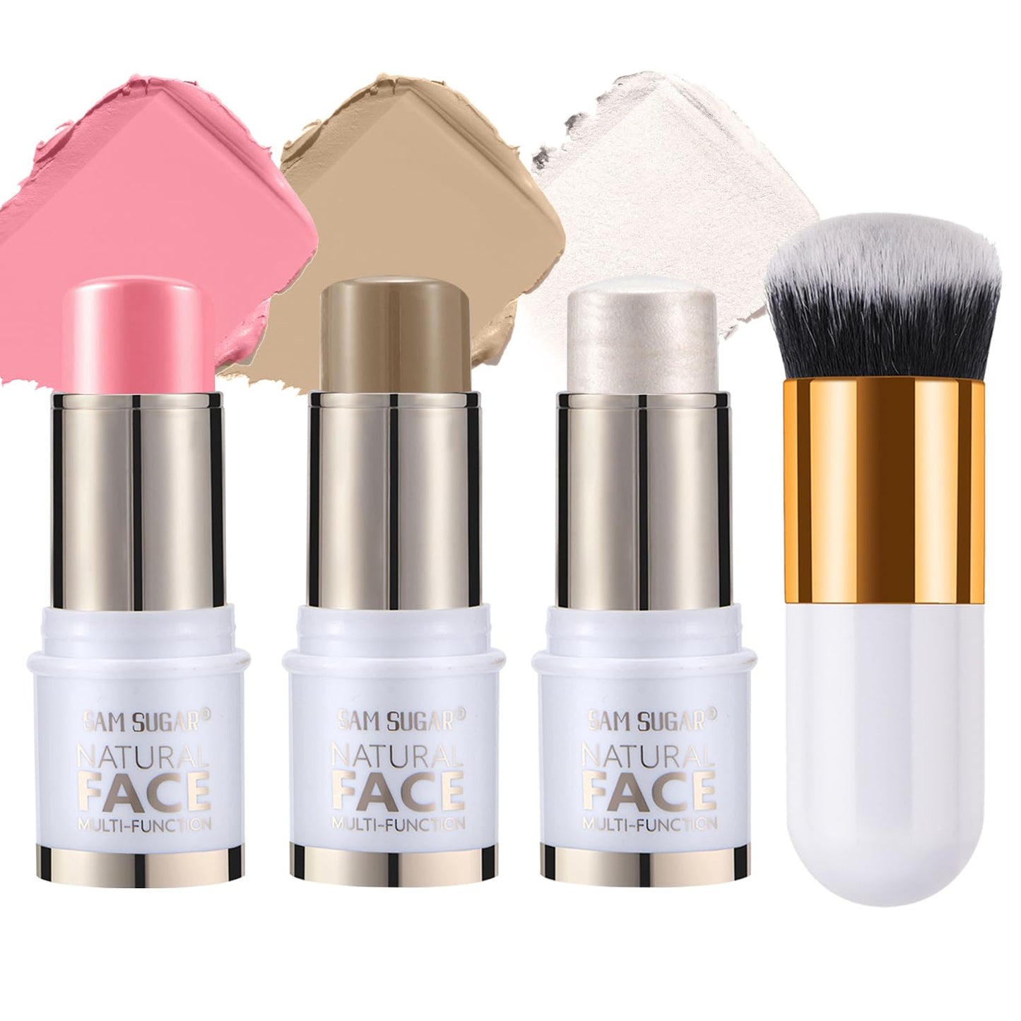 Contour Stick Makeup Kit,3Pcs Bronzer Blush Highlighter Stick Set for Create a Glowing Flawless Look,Non-Greasy Matte Finish Face Stick Trio,Longwear Formula, Include Brush - Fair (#01,04,07)