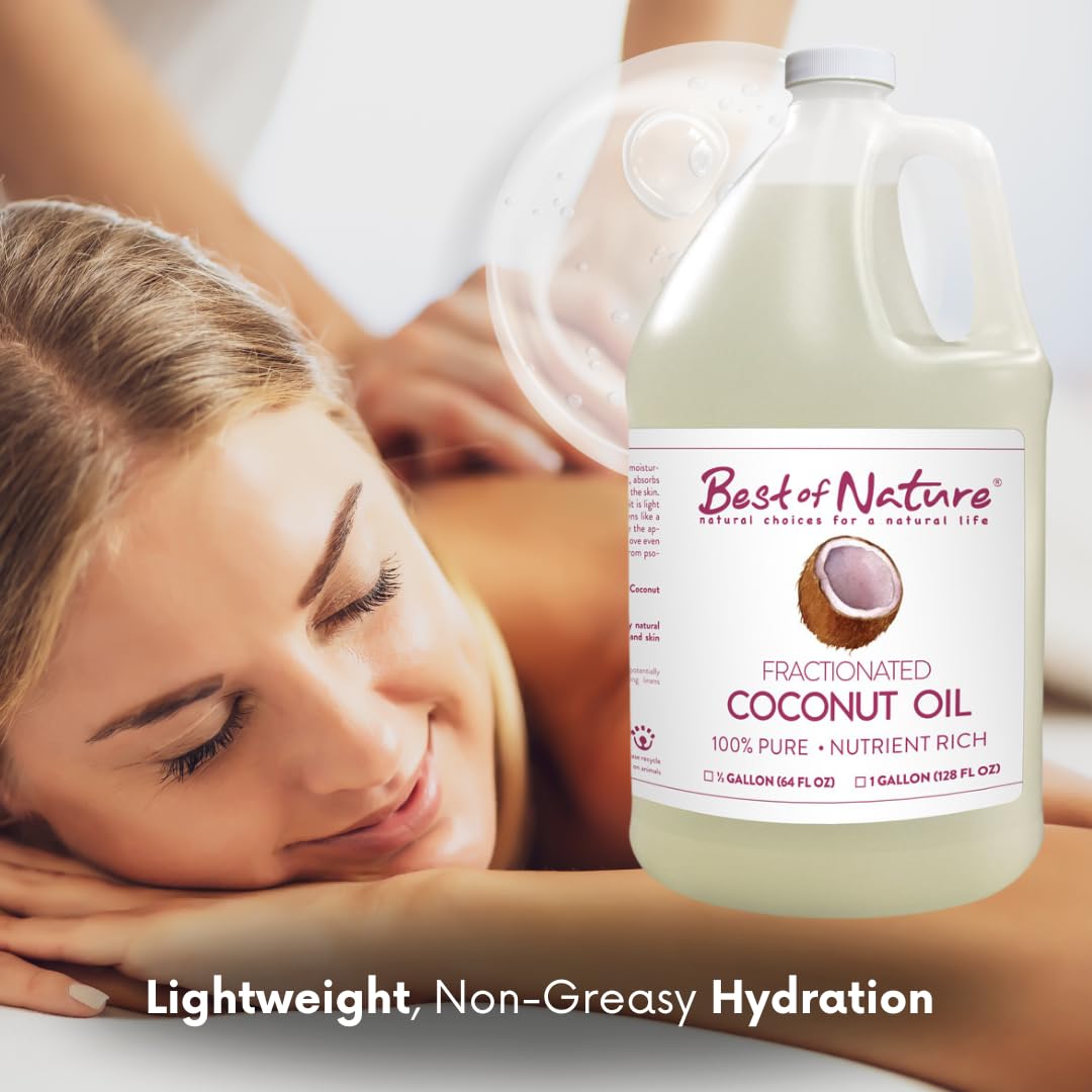 Best of Nature 100% Pure Fractionated Coconut Oil - Liquid MCT Massage & Body Oil, Unscented Moisturizer for Hair, Skin, Face, Aromatherapy Carrier for Essential Oils, 5 Gallon Pail (640 fl oz)
