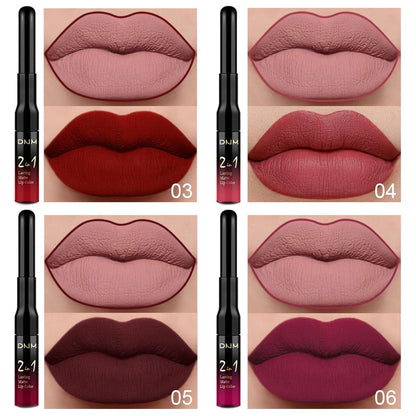 evpct 6Pcs Dark Red Mauve Purple Plum Matte Lip Stain Lip Liner and Lipstick Set Long Lasting Waterproof labiales matte mate larga duracion listip 24 hours a prueba de agua mate 24 horas originales