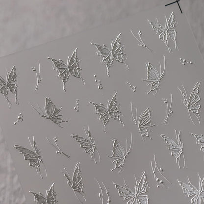 Butterfly Nail Stickers 5D Embossed Nail Art Decals Self-Adhesive White Butterfly Nail Stickers for Nail Art DIY Nail Art Decorations Supplies for Women (1, White Butterfly)