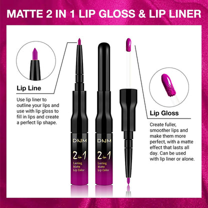 evpct 1Pcs Hot Pink Matte Lip Liner & Liquid Lipstick Stain Makeup Set for Women, Hot Pink Lip Liner Stain Long Lasting Waterproof Smudge Proof, Cruelty Free Lip Stick Makeup 24 hours originales, 59