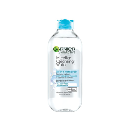 Garnier Micellar Water For Waterproof Makeup, Hydrating Facial Cleanser & Makeup Remover, Suitable for Sensitive Skin, Vegan, Cruelty Free, 13.5 Fl Oz (400mL), 1 Count