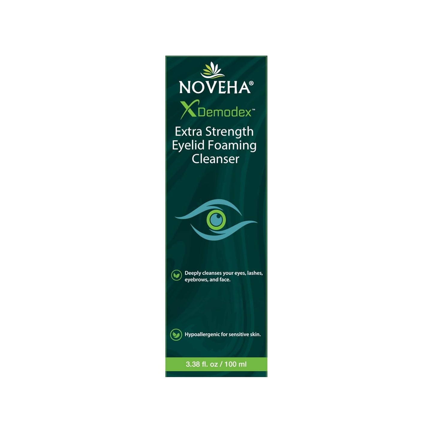 NOVEHA Demodex Eyelid Cleanser Foam | Extra Strength Tea Tree Oil Formula | Daily Face Wash For Eyelash, Demodex, MGD, Stye Eyes, Eye Irritations & Skin Dryness, 3.38 fl. oz. (100ml) - (Pack of 2)