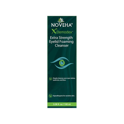 NOVEHA Demodex Eyelid Cleanser Foam | Extra Strength Tea Tree Oil Formula | Daily Face Wash For Eyelash, Demodex, MGD, Stye Eyes, Eye Irritations & Skin Dryness, 3.38 fl. oz. (100ml) - (Pack of 2)