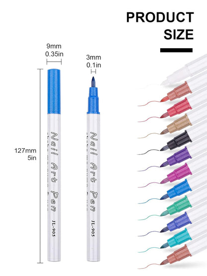 12 Color 3D Nail Art Pens Set, Kalolary Nail Point Graffiti Dotting Pen Drawing Painting Liner Brush for DIY Nail Art Beauty Adorn Manicure Tools