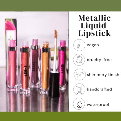 Aromi Hot Pink Metallic Liquid Lipstick | Magenta Lip Color with Shimmery Finish, Vegan, Cruelty-free, Long-Lasting and Smudge Proof (Fab Flamingo)