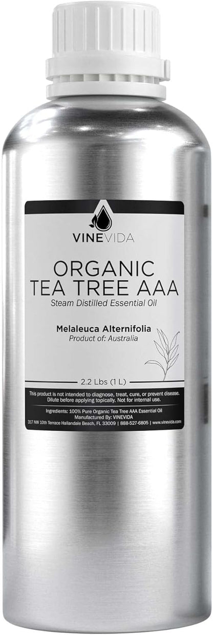 VINEVIDA Organic Tea Tree Essential Oil 32 oz - Undiluted Candle Scent DIY Scents for Candlemaking Bulk Soap Making,32GALV-OBP-ORG-TEA-32
