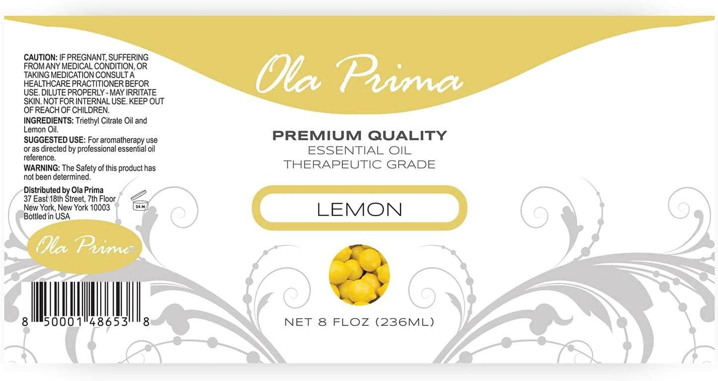 Ola Prima Pure Lemon Essential Oil (8oz) – For Aromatherapy, Candle & Soap Making, Diffuser