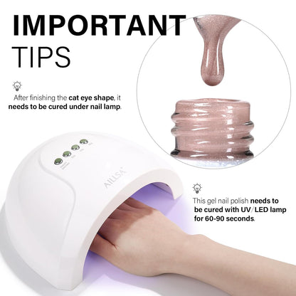 AILLSA Cat Eye Gel Nail Polish Nude Glitter Crystal Polish with Magnet, Glass Sparkle Nail Polish Reflective Shimmer Translucent Jelly Color U V Gel Salon DIY at Home 0.5 OZ GF26