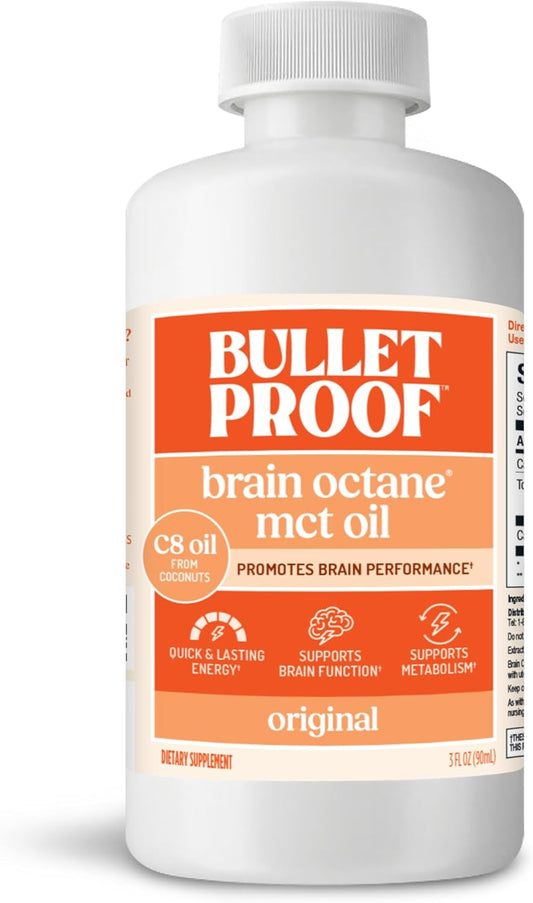 Bulletproof Brain Octane C8 MCT Oil Travel Size, 3 Ounces, Keto Supplement for Sustained Energy and Fewer Cravings