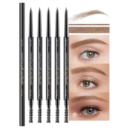 5 Pcs Waterproof Dual-Sided Fine Tip Eye Brow Precise Pencils Pack,Ultra-Fine Mechanical Sticks,Draws Tiny Brow Hairs, Defines, Fills, Shapes,Contours,Combs,1mm Pen Point(Pack of 5)-Light Brown