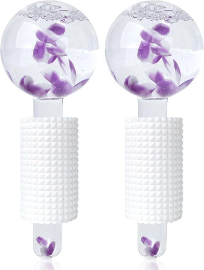 Ice Globes & Ice Roller for Face and Eyes - Facial Massage Tools for Skin Care, Reduce Wrinkles & Puffiness, Cooling Globes & Roller Ball for Glowing Skin 2PCS (Purple)