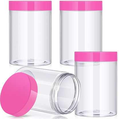 Patelai 4 Pieces Round Wide-mouth Leak Proof Plastic Container Jars with Lids for Travel Storage Makeup Beauty Products Face Creams Oils Salves Ointments DIY Making(10 Ounce,Pink)