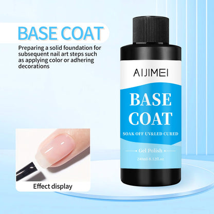 AIJIMEI 240ml Base Coat Quick Dry Gel BaseCoat for Nails Gel Nail Polish Base Coat for Home DIY LongLasting 8 Fl Oz