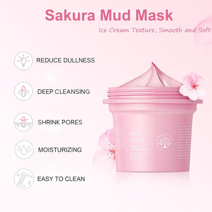 Sakura Skin Care Set, Face Care Sets for Women, 5Pcs Face Moisturizer Set Include Sakura Cream, Sakura Cleanser, Sakura Serum, Sakura Eye Cream, Sakura Mud Mask, Skin Care Gift Set for Teen Girls