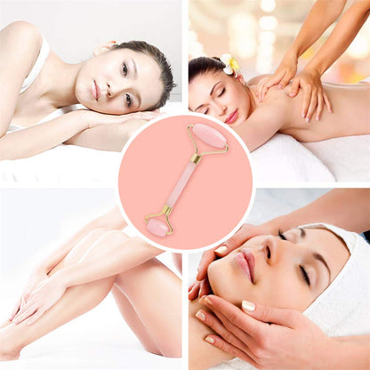 Jade Roller,Rose Quartz Roller for Face,Jade Skincare Tool,Jade Facial Roller,Eye Roller Anti Aging Jade Massager Roller Slimming Healing Chakra Tool A-Rose Quartz (Golden)