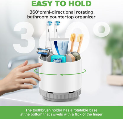 Toothbrush Holders for Bathrooms - White Rotating Kids Electric Toothbrush and Toothpaste Holder, Detachable 6 Slots Tooth Brush Organizer Bathroom Countertop Storage