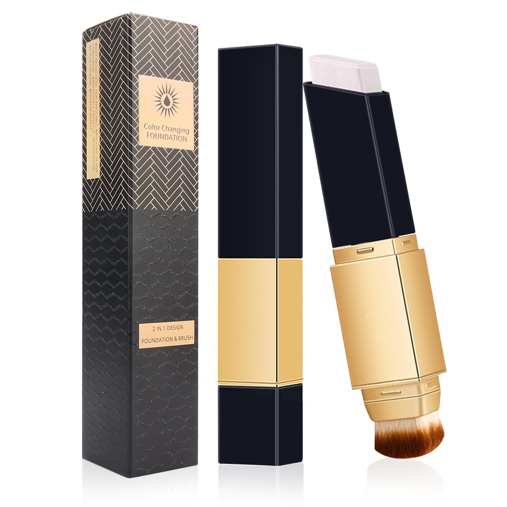 2 IN 1 Double Head Foundation Stick, Portable Makeup Color Changing Concealers, Hydrating Lightweight Foundation Stick with Brush