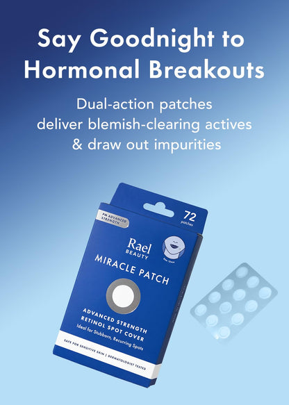 Rael Pimple Patches, Miracle Retinol Spot Cover - Hydrocolloid Acne Patch for Face, Absorbing Zits & Blemishes, PM Advanced Treatment, Facial Sticker (72 Count)