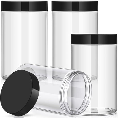 Patelai 4 Pieces Round Wide-mouth Leak Proof Plastic Container Jars with Lids for Travel Storage Makeup Beauty Products Face Creams Oils Salves Ointments DIY Making(32 Ounce,Black)